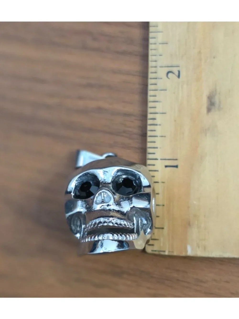 BLACKJACK Men's Stainless Steel Skull Pendant w/ Black Cubic Zirconia Eyes